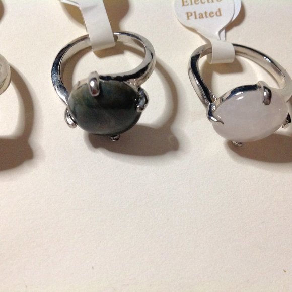 Lot of 3 Silver Tone Electroplated Gemstone Rings Size 8 - Picture 3 of 5